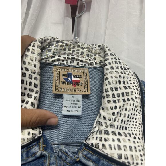 VTG Don’t Mess With Texas Denim Western Vest Country Chic Sz M Rodeo Snake Print - Picture 6 of 8